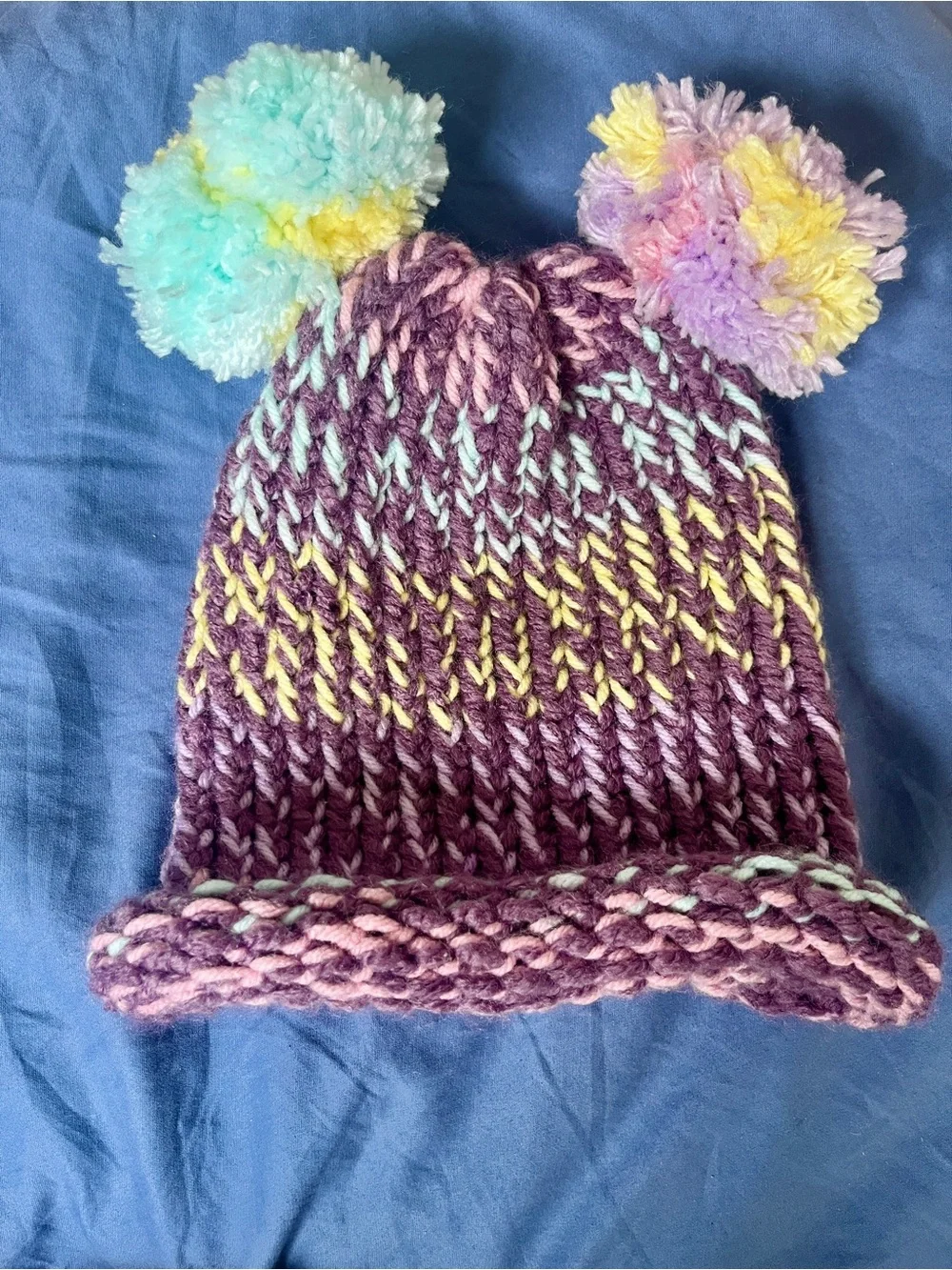 Hand-Knit Pom Pom Beanie